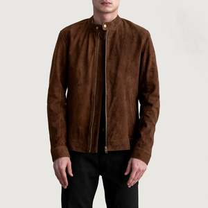 Zen Brown <b>Suede</b> Biker <b>Jacket</b> Water-Proof Genuine <b>Leather</b> Sheep Skin Cowhide Autumn Vintage Style Zippered Closure Sizes XS XL - Product Image 1