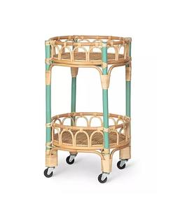 Carrito de servicio de ratán de diseño de inspiración vintage con artesanía artística y fácil movilidad ideal para invitados en casa - Product Image 2