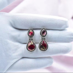 Handmade Rose Dahlia turquoise stud <b>earrings</b> in sterling silver unique gemstone <b>post</b> <b>earrings</b> for women - Product Image 1