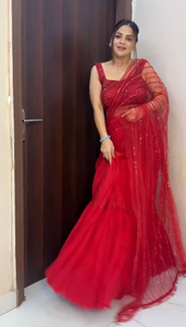 Latest Designer Party and Wedding Wear Butterfly <b>Net</b> <b>Fabric</b> Thread With Sequence Embroidered Lehenga Saree Ready to Wear - Product Image 2