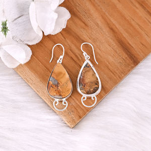 Boucles d'oreilles pendantes en pierre de jaspe Malinga en laiton de style bohème pour femmes, cadeau tendance pour les mariages, les fiançailles, les fêtes, les anniversaires - Product Image 4