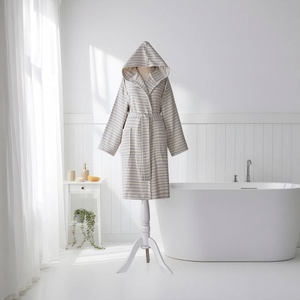Albornoz Turco de Rayas Finas, Lila y Gris, con Capucha, 100% Algodón - Product Image 6