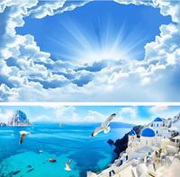 Papier peint de plafond 3D Ciel bleu Nuages blancs Grand arbre Espace Extension Hangar Mural Paysage vert Papier peint de toit