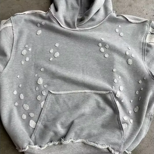 Personalizado Vintage gris francés Terry de gran tamaño 100% algodón pesado hombres Sun Faded 500 Gsm en blanco lavado con ácido Sudadera con capucha desgastada - Product Image 2