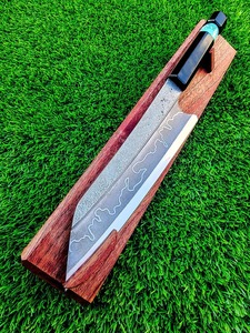 มีดเชฟทำมือ ใบมีดสลักลายสวยงาม ดีไซน์สวยงามและจับถนัดมือ มาพร้อมปลอกหนัง มีดสำหรับตั้งแคมป์และเอาตัวรอด - Product Image 5