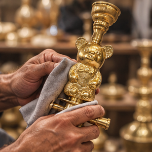 Unique Design Premium Quality Hand Hammered Farida Egyptian Teddy Bear Solid Brass Mini Table Top Collectible Hookah Double - Product Image 5
