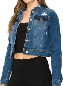 Vente en gros veste courte en jean personnalisée pour femmes à manches longues en coton biologique coupe ajustée en nylon écologique à la mode décontractée - Product Image 5