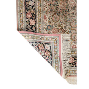 Tapis en soie noué à la main Gulmarg Pae-6456, motif médaillon rose et violet, pour la maison, 9x12, rectangulaire, pour couloir, pour la décoration du salon - Product Image 5