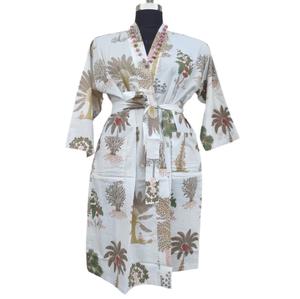 Bata de noche de algodón estampada unisex con cinturón térmico Albornoz largo con opción de talla grande para hombres y mujeres para el verano - Product Image 4