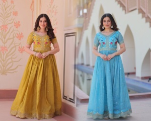 ชุด anarkali สำเร็จรูปพร้อมชุดเย็บปักตามลำดับความยาวถึงพื้นชุด anarkali จากผู้จำหน่ายในอินเดีย - Product Image 4