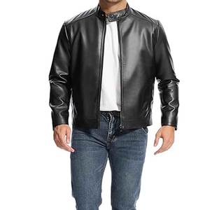 Chaqueta de cuero de motociclista Vintage para hombre, chaqueta deportiva con cuello levantado y cierre de cremallera para deportes de invierno - Product Image 2