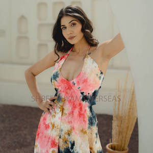 Diseño minimalista elegante rayón Multi-Dye sin mangas verano playa vestido Ajuste libre largo de una pieza estilo Halter cuello cinta - Product Image 4