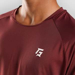 Youth <b>100</b>% <b>Polyester</b> Motion Mesh Tee in Maroon Lightweight Knitted Fabric with <b>Yarn</b> Dyed Compressed Silk Screen Printing - Product Image 6