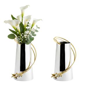 Vase à fleurs en aluminium métallique élégant avec bordure dorée et accent de tige d'orchidée, luxe argenté pour la décoration de la maison et des mariages - Product Image 4
