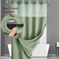 Rideau de douche gaufré double couche en polyester imperméable et résistant à la moisissure avec grandes œillets pour fenêtre de salle de bain