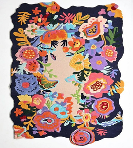 Tapis floral multicolore bleu marine 100% laine grand tapis tufté à la main forme irrégulière Style moderne pour salon chambre d'enfants - Product Image 1