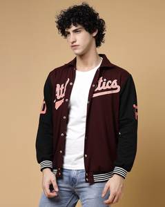 Veste universitaire en laine marron et noire à col cubain pour hommes Letterman College Baseball Bomber Varsity Jacket - Product Image 6