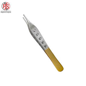 Nouvelles pinces à tissus ADSON de qualité supérieure, marron, 4,75 po, 9x9 dents, pointe fenêtrée, manche doré, pour chirurgie générale, usage manuel médical - Product Image 4