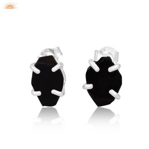 Obsidienne noire pierres précieuses brutes ensemble de broches Unshape Daily Wear 925 Sterling Silver femmes boucles d'oreilles bijoux faits à la main - Product Image 2