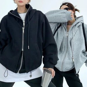 เสื้อมีฮู้ดรูดซิปคู่ทำจากผ้าฝ้าย100% ชั้นสตรีทหนาสวมใส่สบายมีสไตล์ดีไซน์100% ตามสั่ง - Product Image 4