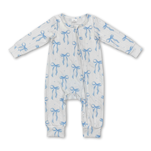 Conjuntos de ropa para niñas y bebés: Top de punto con lazo azul claro OEM/ODM/RTS y pelele para bebé, venta al por mayor de ropa para niñas - Product Image 3