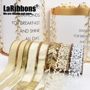 Laribbons fita de ouro folhas de videira, guirlandas, costura na guarnição de renda, festa de casamento, assar, caixa de bolo, fita decorativa