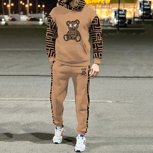 Sudadera con capucha de tela de punto para hombre, chándal informal transpirable con logotipo personalizado OEM, ropa deportiva de dos piezas - Product Image 1