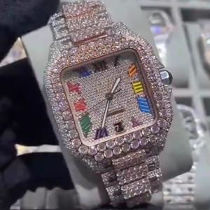 Haute qualité personnalisable diamant glacé laboratoire cultivé montre hommes Hip Hop boîtier en acier cadran en verre fenêtre Date nouveauté bijoux cadeau - Product Image 2