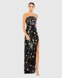 Robe de soirée élégante perlée à paillettes et perles, silhouette trompette/sirène, robe de soirée sans manches, robe longue Lycra Floral - Product Image 1