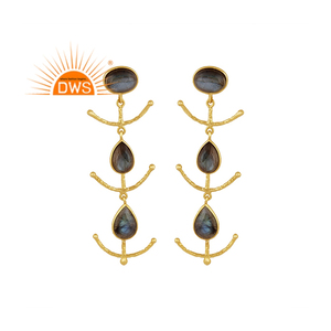ต่างหูอัญมณีลาบราดอไรต์ธรรมชาติชุบทอง18K ผลิตตามสั่ง - Product Image 1