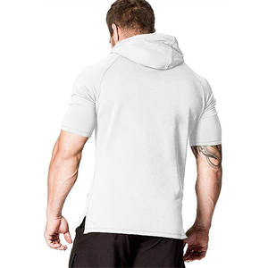 Men's Fashion <b>Hoodies</b> Pullover Muscle Fit Workout Hooded Sweatshirt Cotton <b>Short</b> <b>Sleeve</b> Gym Hoodie - Product Image 2