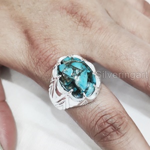 Wholesale <b>Mens</b> <b>Ring</b> Natural Blue Copper Turquoise Gemstone December Birthstone <b>Ring</b> Arabic Fine Jewelry 925 Sterling Silver <b>Ring</b> - Product Image 4