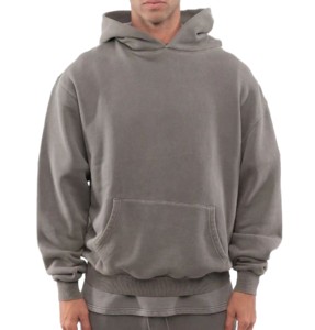 Sudadera con capucha suelta para parejas de alta calidad Drop Shoulder Men Plain Dyed Pullover Heavyweight Cotton Plain Men's Hoodies - Product Image 2