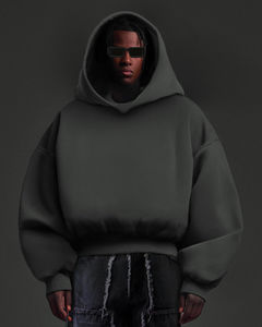 Sudaderas con capucha en blanco de color sólido de gran tamaño personalizadas sudaderas con capucha recortadas de algodón pesado con hombros caídos unisex - Product Image 6