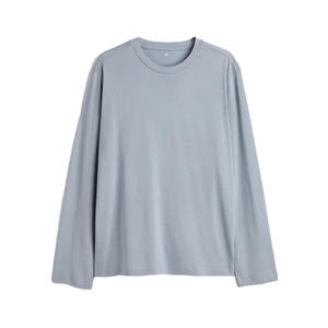 Camisa informal de manga larga de ajuste relajado de Color gris de alta calidad para hombres con cuello redondo a la venta camisas casuales en blanco para hombres - Product Image 5