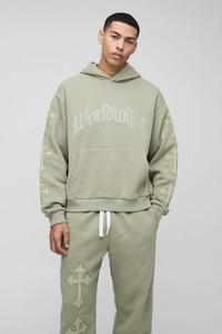 Stylish <b>Oversized</b> Boxy Cross Digital Print Jogger Set Hoodie Sweatpants <b>Cargo</b> <b>Pant</b> Tracksuit Hood for Running Gym for Winter - Product Image 2