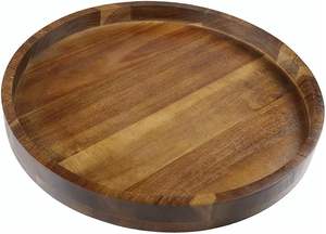 Plateau de service rond en bois d'acacia de 13,8 pouces, planche à charcuterie avec rebord, centre de table décoratif pour table basse ottoman, usage domestique - Product Image 2
