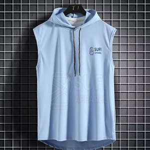 Pakistan Manufactured <b>Men's</b> <b>Sleeveless</b> Winter Workout <b>Hoodies</b>-Solid Design 100% Cotton Fleece Custom Printed Logo & Colors - Product Image 4