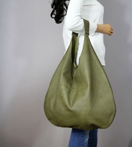 Bolso Hobo de cuero negro hecho a mano de gran tamaño verde para mujer para suave todos los días bolso holgado - Product Image 5