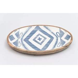 Moderno Plato Ovalado de Madera para Servir con Diseño de Hojas Azules Esmaltadas, Asas Laterales, Bandeja Decorativa para Aperitivos para Bodas y Mesas de Diwali - Product Image 4