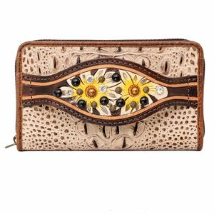 Monederos de moda occidental de piel de cocodrilo auténtica de calidad superior hechos a mano, Cartera de diseño bohemio con ranuras para tarjetas y efectivo - Product Image 1