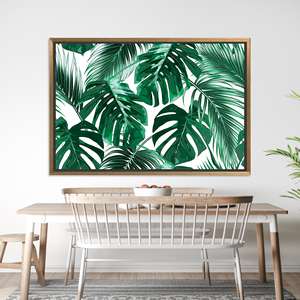 Printed Canvas: Tropical Palm Leaf Tempered Glass Wall Art,GOLD <b>FRAMED</b> CANVAS - Product Image 1