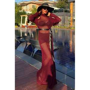 Vestido de punto calado 2847 con cinturón de satén, transparencias y cintura natural - Product Image 6