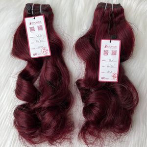 Extensiones de cabello humano brasileño con cutícula alineada de estilo de onda profunda ondulada Natural de trama virgen de doble estiramiento en rojo oscuro de Brasil - Product Image 1