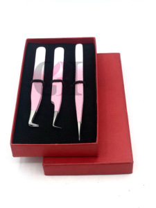 แหนบต่อขนตาสแตนเลสแบบบางตรงเคลือบผงสองสีอุปกรณ์เสริมความงามโลโก้แบบกำหนดเองใหม่90องศา - Product Image 4