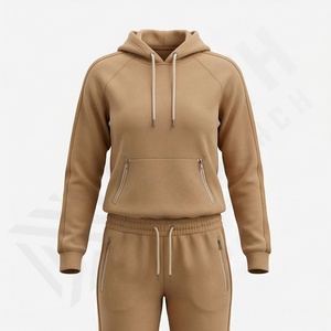 Ensemble de survêtement pour femme, coupe ajustée, logo personnalisé, respirant, décontracté, vêtements de rue, 100% coton, ensemble deux pièces - Product Image 1