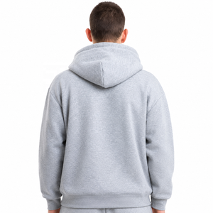 Sweat-shirt à capuche unisexe gris, couleur unie, manches longues, 100% coton, coupe classique, décontracté, lourd, avec cordon de serrage sur le côté - Product Image 3