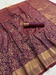 Handloom-Saree tejido de seda muy suave, con borde de hilo dorado rico liso, trabajo completo, Festival tradicional - Product Image 6