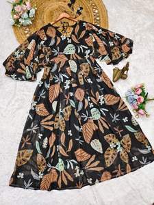 Hot-Selling Retro Waist-Cinching Printed Pastoral Style Women's Salwar Dress <b>Flying</b> Sleeve Fancy Casual Wedding Made <b>Net</b> Indian - Product Image 6