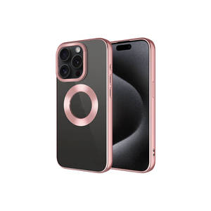 Coque en silicone liquide Netzy Premium SAFA Omega pour iPhone 15 Pro, logo or rose, vue du logo, coques arrière en silicone souple, design élégant INS - Product Image 1